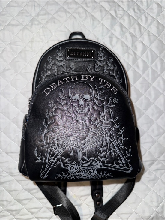 Loungefly Handbags - Loungefly Black 'Death By TBR' Skeleton Embossed Mini Backpack